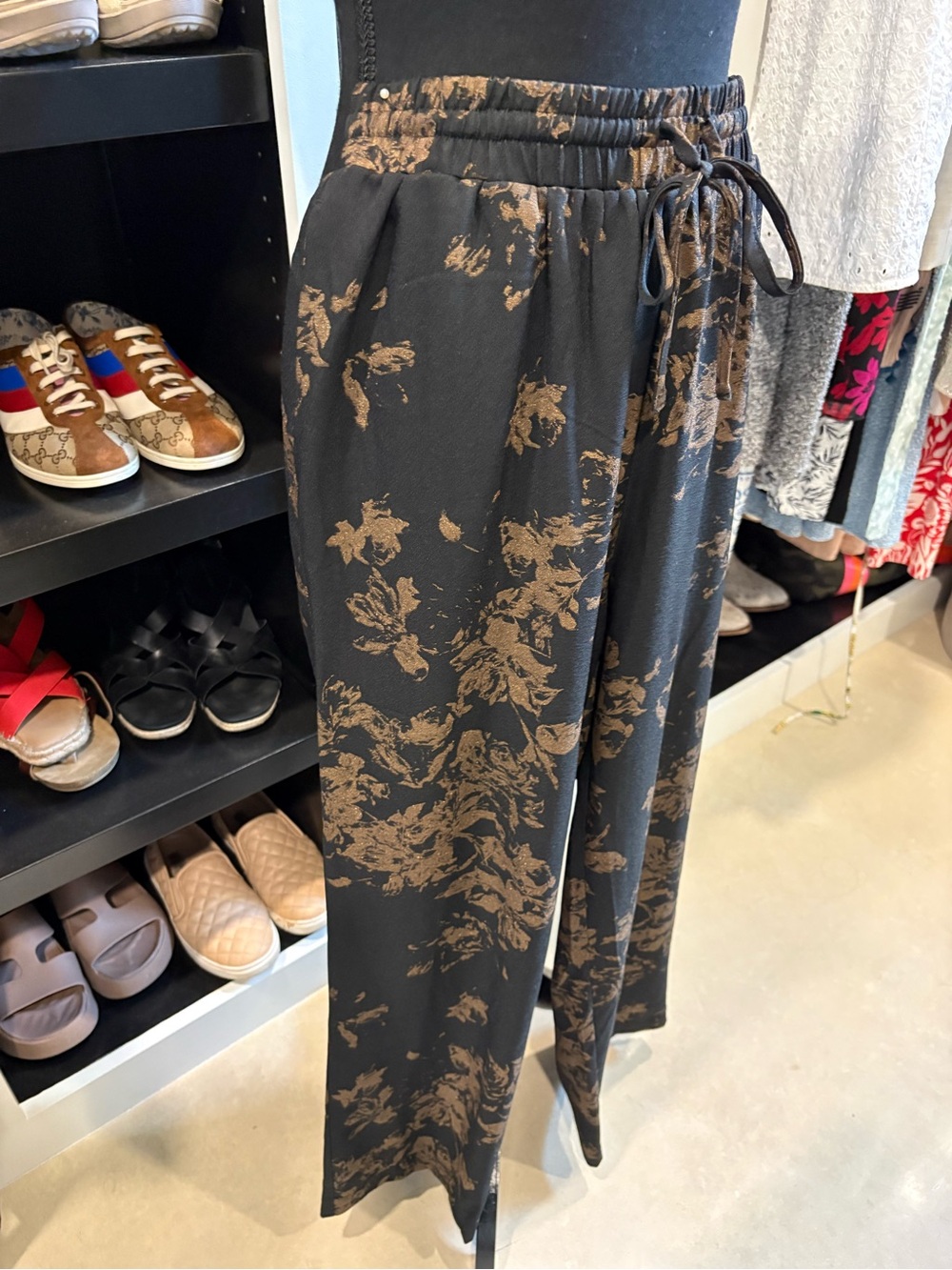 Rafaella Black Pants with Bronze Floral Accent - Picture 3 of 11